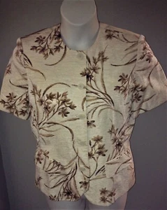 CHAUS Petite SUIT JACKET TOP 14P Silk Blend SHORT SLEEVES Asian Floral 14 Lined - Picture 1 of 2