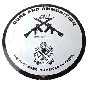 Vintage AR15 Rifle Porcelain Sign - Springfield Gun Fire Gas Pump Plate Sign - Picture 1 of 14