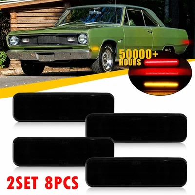 8X Smoke For 1972-74 Dodge Challenger Rear Front Bumper Side Marker Signal Light - Image 1 of 4
