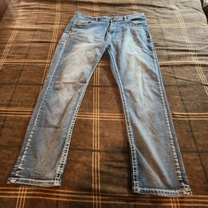 True Luck Mens Denim Jeans 40x32 Blue Straight Cotton Blend Stretch Comfort - Picture 1 of 19