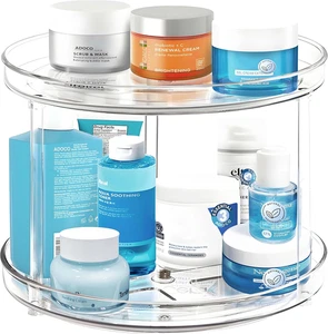 Organizzatore Bagno 2 Livelli Lazy Susan, 9.25 Pollici Trasparente 360 Rotante Trucco Organiz - Foto 1 di 12