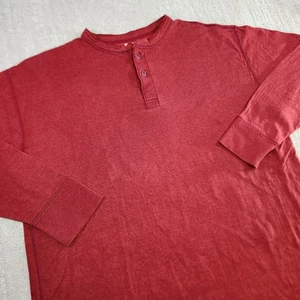 LL Bean Shirt Men 2XL Two Layer Henley River Driver Long Sleeve Wool Blend Red - Picture 1 of 7