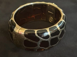 Angelique de Paris Gold Plated Sterling Silver Resin Safari Bangle Bracelet ROAR - Picture 1 of 7