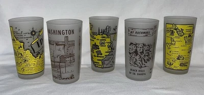 Hazel Atlas Souvenir Gafas Esmeriladas Idaho, Texas, Utah, Grand Coulee, S. Dakota Foto 1 de 4