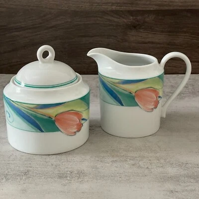 Studio Nova French Tulip Y2K China Creamer Covered Sugar Bowl 2-pc Set Thailand - Image 1 of 4