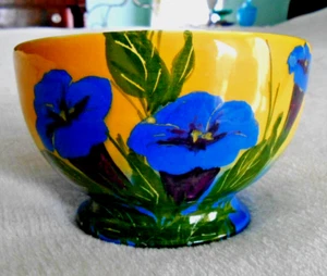 Dutchess Cafe Au Lait Bowl Blue Trumpet Gentian Flower SIGNED Hand Painted - Picture 1 of 13