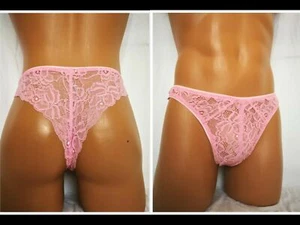 Men Brazilian Bikini Lingerie Lace Gay Panties Transgender Crossdresser Erotic - Picture 1 of 21