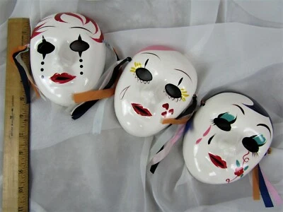 De Colección Mardi Gras Mascarillas Cerámicas Pintadas a Mano Blanco Multicolor Lote de 3 L Foto 1 de 4