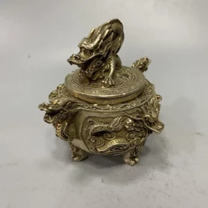 5.5" White Copper Panlong Fumigation Stove Incense Burner Taoist Supplies - Picture 1 of 5