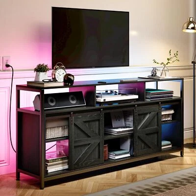 RGB LED TV Stand with Power Station RGB LED TV Cabinet Entertainment Center - Image 1 of 4