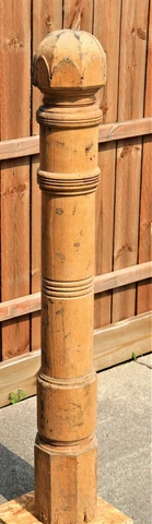Vintage Antique Decorative Turned Oak Newel Post Hardwood 7-9"x57" Staircase Cover