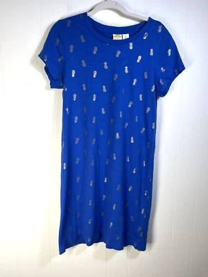 Vestido Camiseta C&C California Novedad Estampado Piña Azul Dorado Resort Talla Pequeña Foto 1 de 4