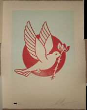 Shepard Fairey Barb Wire Dove Blue Letterpress Print Signed Barbed Peace Bird