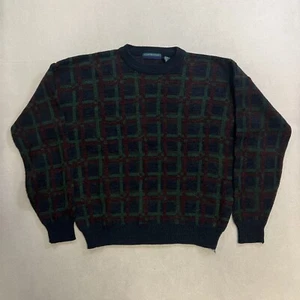 Vintage 90’s Claybrooke Knit Sweater Men’s XL Green Blue Red Plaid Grandpa Style - Picture 1 of 5