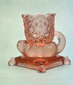Unique Vintage EAPG Richards & Hartley Pink Glass Cat & Pillow Toothpick Holder - Picture 1 of 13
