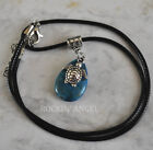 Blue Crazy Lace Agate Turtle Pendant Necklace Ladies Animal Reiki Crystal Gift 