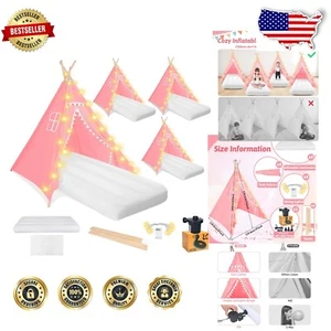Durable Cotton Teepee Tents for Kids: 4 Sleepover Sets with Lights & Beds - Picture 1 of 10