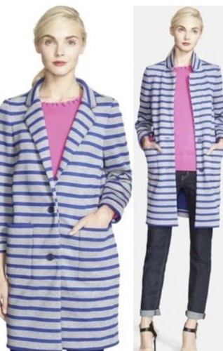 22 $498 Nuovo! Cappotto giacca Kate Spade oversize a righe subacquee blu grigio nuovo XS