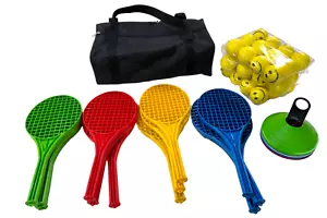 Tennis Starterset inkl. Kunststoffschläger, Schaumstoff Smiley Bälle Space Marker Tasche - Bild 1 von 1