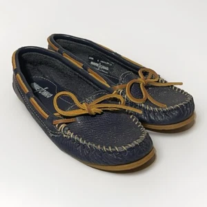 Zapatos Minnetonka para mujer talla 6 mocasín de cuero azul suela plana de goma - Imagen 1 de 9