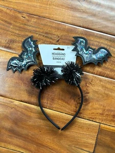 New Bat Animal Ears Black Glitter Headband 4" Ear Height Adult Women's - Picture 1 of 6