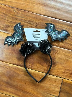 New Bat Animal Ears Black Glitter Headband 4" Ear Height Adult Women's - Image 1 of 4