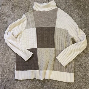 Vintage Liz Claiborne Grobstrick-Rollkragenpullover Patchwork Zopfmuster 2X - Bild 1 von 6
