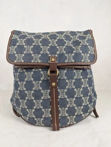 CELINE Macadam Embroidered Denim Stitch Monogram Designer Luxury Blue BACKPACK - Picture 1 of 15