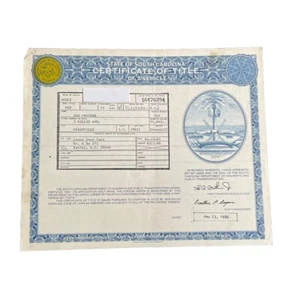 1973 Dodge Pickup Truck Certificate Historical Document South Carolina - Picture 1 of 4