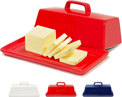 Plato de mantequilla con tapa para encimera, plato de mantequilla de cerámica cubierto, bandeja de mantequilla St Foto 1 de 4