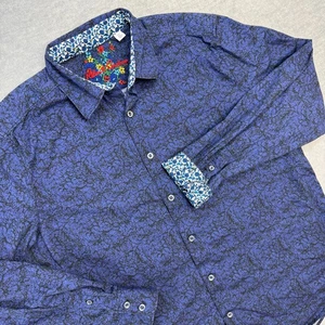 Robert Graham Shirt Men XL Blue Artsy Geometric Button Up Floral Flip Cuff Party - Picture 1 of 10
