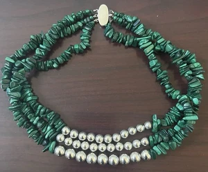 Vintage 3 Strang Sterlingsilber & Malachit Chocker Halskette. - Bild 1 von 4
