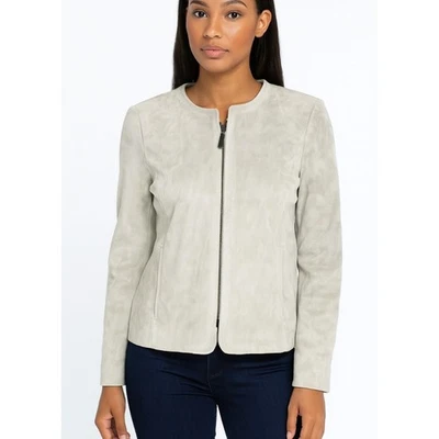 Chaqueta/abrigo de gamuza marca Nuage color tostado cremallera completa 100 % cuero talla pequeña occidental Foto 1 de 4