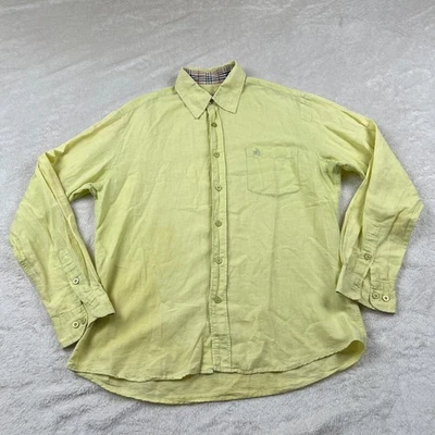 Burberry London Linen Shirt Mens XL Green Yellow Button Up Long Sleeve Pocket - Image 1 of 4