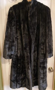 Vintage 1970s Sears Fashions Faux Mink Fur Coat~Chic Black~Leather Trim~M/L~VVG - Picture 1 of 10