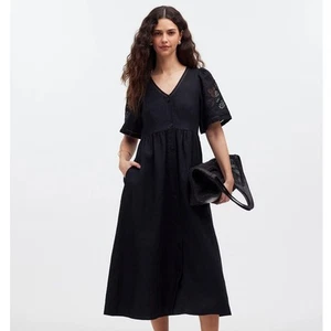MADEWELL Cassie Button-Front Midi Dress in Linen Black {LL9} - Picture 1 of 5