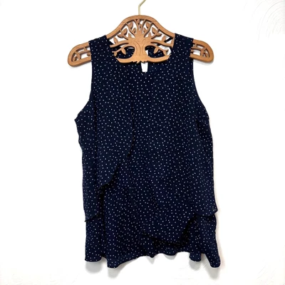 Motherhood Maternity Blouse Sleeveless Navy Blue Polka Dot Business Casual Women - Image 1 of 4