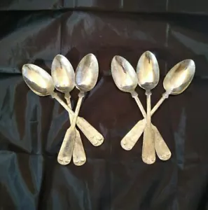 Antique Metal Spoon Set of 6 R Wallace & Sons Late 19th Century Tinned Primitive - Picture 1 of 12