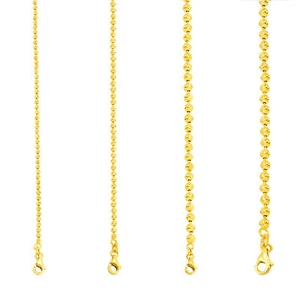 10K Yellow Gold Solid 2mm-4mm Moon Diamond Cut Ball Bead Chain Necklace 16"- 30" - Picture 1 of 63