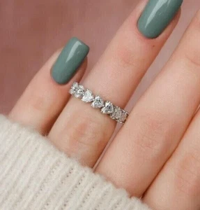 Heart Cut Moissanite Full Eternity Wedding Band Lovable Valentine Gift For Her - Picture 1 of 12