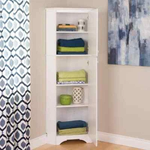 Elite 72" Tall Corner Cabinet Storage with 2 Doors, Wood Bathroom Storage with 3 - Picture 1 of 7