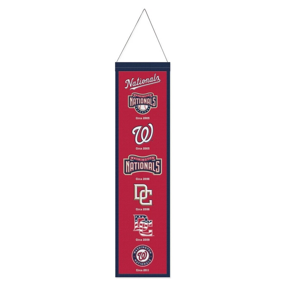 WASHINGTON NATIONALS EMBROIDERED RETRO LOGO'S WOOL BANNER 8" X 32" WINCRAFT 👀 - Image 1 of 1