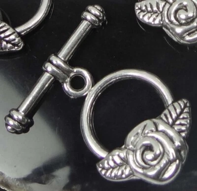 4 juegos de palanca de flores de estaño rosa plata antigua 19x15 mm  Foto 1 de 3