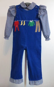 Vintage The Children's Hour by Jan Briggs Overalls Toddler Girls 2 Blue Corduroy - Picture 1 of 11