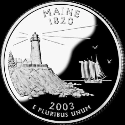 A 2003 S Maine 90% SILVER Deep Cameo "PROOF" State Quarter US Mint Coin - Image 1 of 3