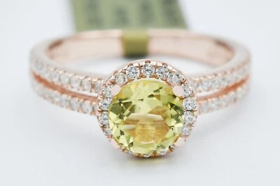 GENUINE 0.96 Cts PERIDOT & WHITE SAPPHIRE RING .925 Sterling Silver -Made in USA - Image 1 of 3