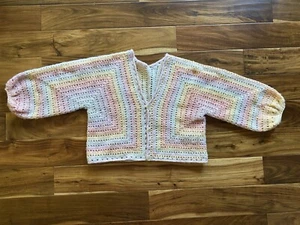Fluffy Soft Crochet Rainbow Oversize Cardigan Handmade Girl Size Medium Large - Picture 1 of 8