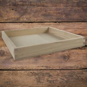 Square Shallow Pine Tray Box Organiser | 25 x 25 x 3 cm | Plain Decorative Wood - Picture 1 of 7