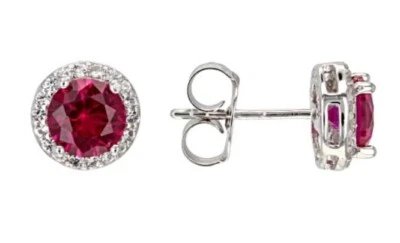 Lab Created Ruby Rhodium Over Sterling Silver Stud Earrings 2.06ctw NEW - Image 1 of 4