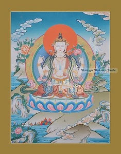 26"" x 20,25"" Chenrezig Budista Tibetano Karmakoti Thangka/Thanka Pintura Nepal - Imagen 1 de 6